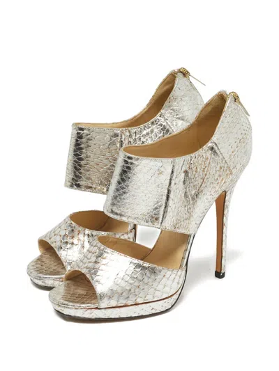 Pre-owned Jimmy Choo Python Effect-embossed Leather Sandals In Silver