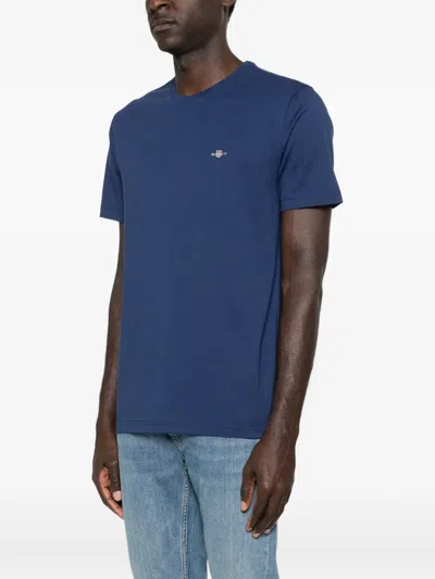 Gant Mens Regular Fit Short Sleeve Shield Logo T-shirt In Blue