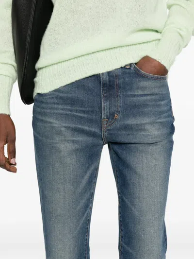 Tom Ford Lightened Effect Trousers In Blue