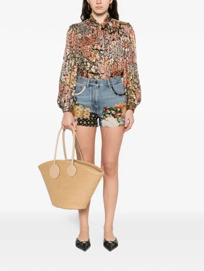 Valentino Patchwork Jeans With Embroidered-beads In Blue