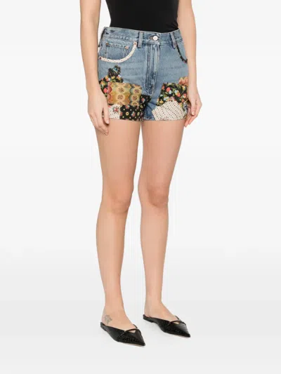 Valentino Patchwork Jeans With Embroidered-beads In Blue