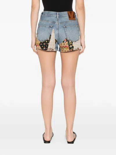 Valentino Patchwork Jeans With Embroidered-beads In Blue