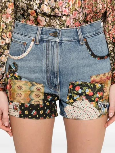Valentino Patchwork Jeans With Embroidered-beads In Blue