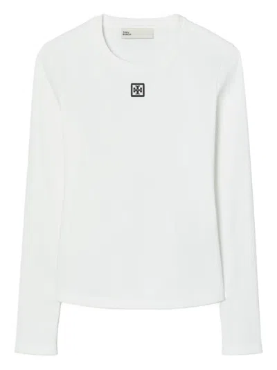 Tory Burch Geripptes T-shirt Mit Logo In Neutral