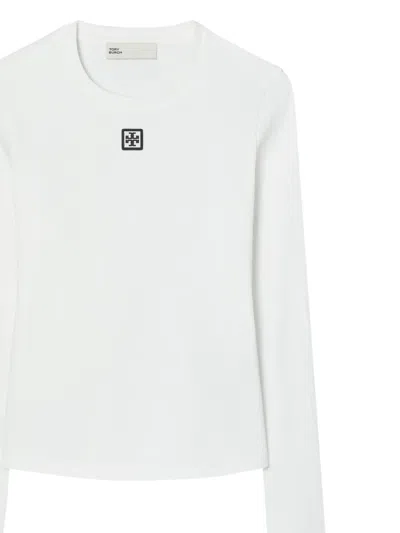 Tory Burch Geripptes T-shirt Mit Logo In Neutral
