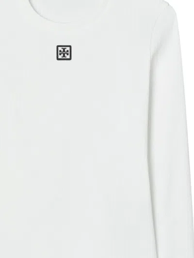 Tory Burch Geripptes T-shirt Mit Logo In Neutral