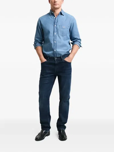 Gant Man Jeans Blue Size 35w-34l Cotton, Polyester, Elastane In Blue