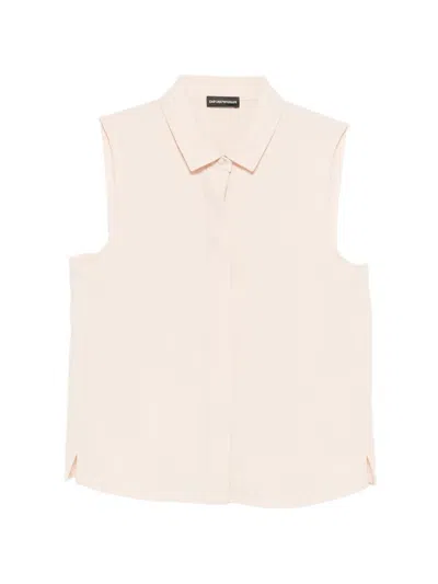 Emporio Armani Sleeveless Shirt In Technical Gabardine In Pink
