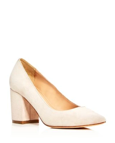Pour La Victoire Val Pointed Toe Block Heel Pumps In Sand