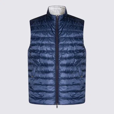 Herno Nylon Reversible Down Jacket High Neck In Blue