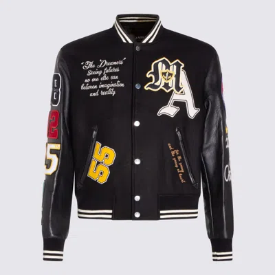Amiri Appliquéd Embroidered Leather And Wool-blend Varsity Jacket In Black