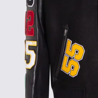 Amiri Appliquéd Embroidered Leather And Wool-blend Varsity Jacket In Black