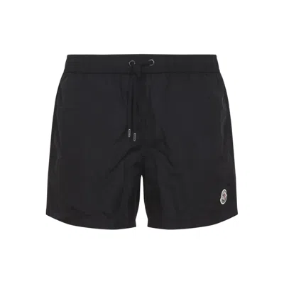 Moncler Logo Patch Detail Elastic Waist Swim Shorts In Black