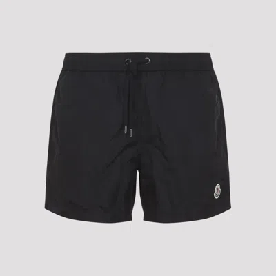 Moncler Logo Patch Detail Elastic Waist Swim Shorts In Black
