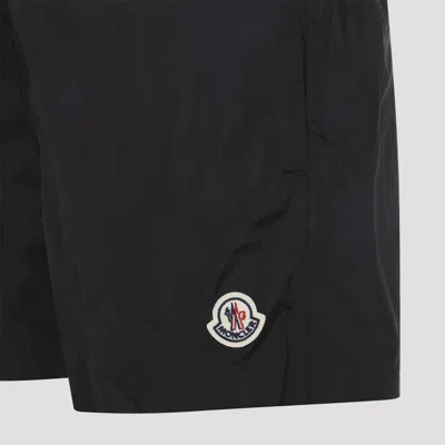 Moncler Logo Patch Detail Elastic Waist Swim Shorts In Black