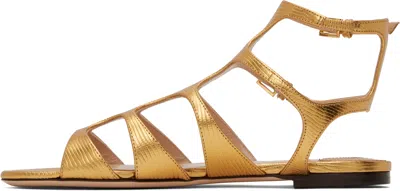 Tom Ford Metallic Lizard-effect Leather Sandals In Gold