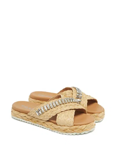 Pre-owned Prada Raffia Sandals In Neutral