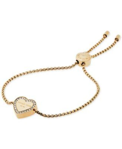 Shop Michael Kors Crystal Heart Logo Slider Bracelet In Gold