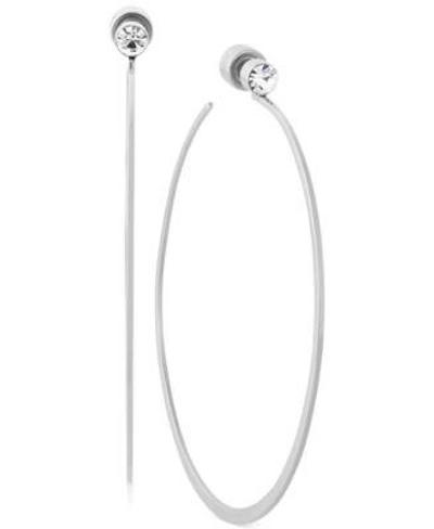 Shop Michael Kors Crystal Accented Large Hoop Earrings In Silver