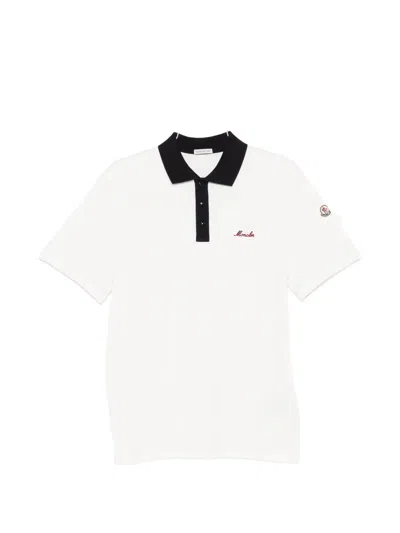 Moncler Embroidered Logo Cotton Pique Polo Shirt Clothing In White