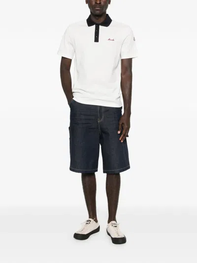 Moncler Embroidered Logo Cotton Pique Polo Shirt Clothing In White