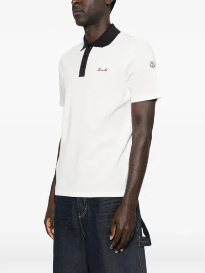 Moncler Embroidered Logo Cotton Pique Polo Shirt Clothing In White