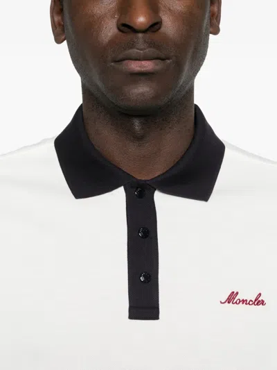 Moncler Embroidered Logo Cotton Pique Polo Shirt Clothing In White