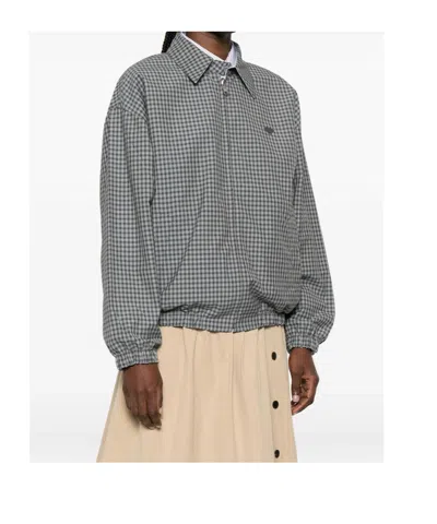 Prada Check-pattern Zip-fastening Jacket In Gray
