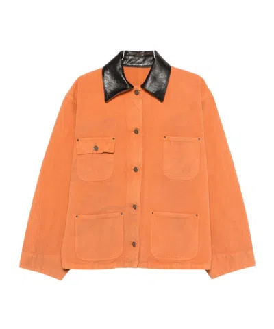 Prada Long-sleeved Button-up Jacket In Orange
