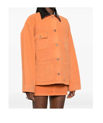 Prada Long-sleeved Button-up Jacket In Orange