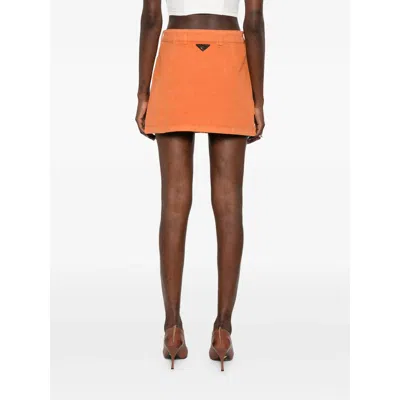 Prada Belt Loop Midi Skirt In Orange