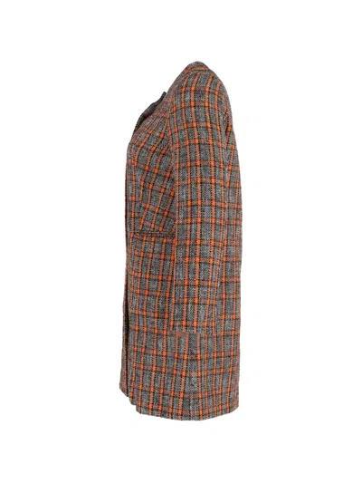 Pre-owned Marni Plaid-pattern Collarless Coat In Gray