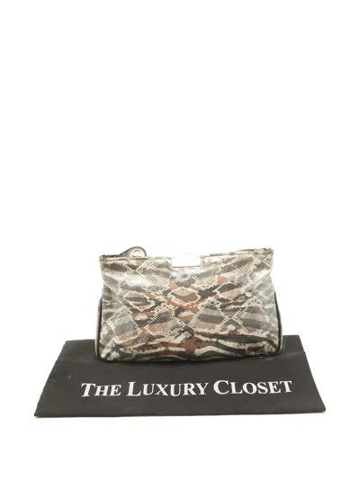 Pre-owned Jimmy Choo Python-print Leather Zip Clutch Bag In Neutral