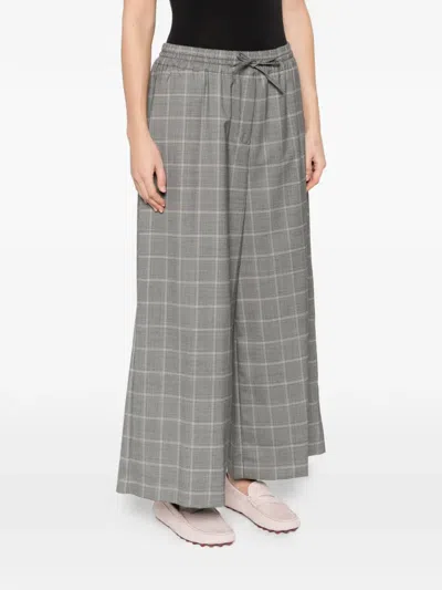 Weekend Max Mara Drawstring Check-pattern Trousers In Gray