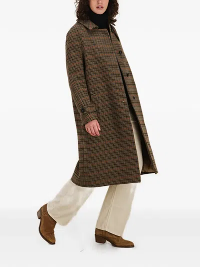 Fortela Check-pattern Single-breasted Coat In Brown