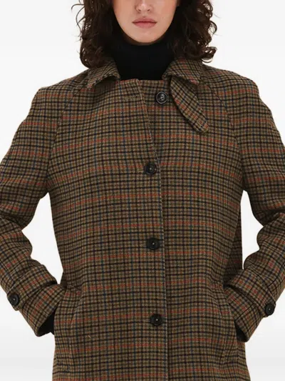 Fortela Check-pattern Single-breasted Coat In Brown