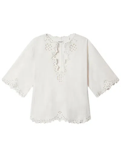 Isabel Marant Étoile Blusa Bianca A Maniche Corte Con Scollo A V E Orlo Smerlato Marant Etoile In White