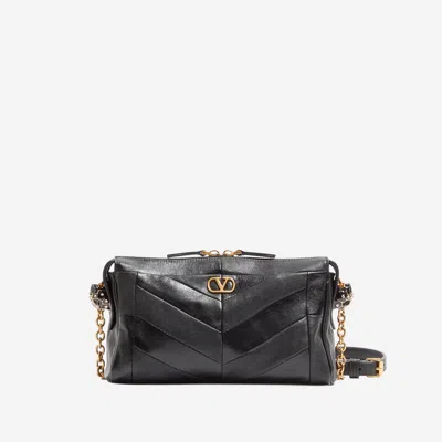 Valentino Garavani Panthea Small Shoulder In Nappa Leather With Chevron Pattern Bags In Black