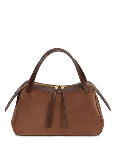 Jil Sander Rectangular Suede Shoulder Bag Double Handles Trim In Brown