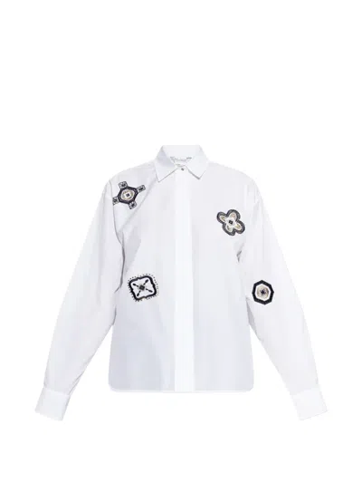 Max Mara Shirt Pointed Collar Long Sleeves Applique Embroidery In White