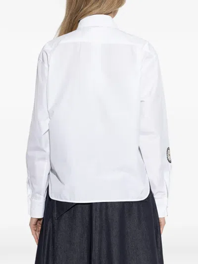 Max Mara Shirt Pointed Collar Long Sleeves Applique Embroidery In White