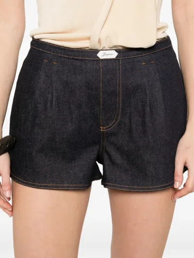 Jacquemus Amelo Shorts Contrast Stitching Elastic Waistband In Blue