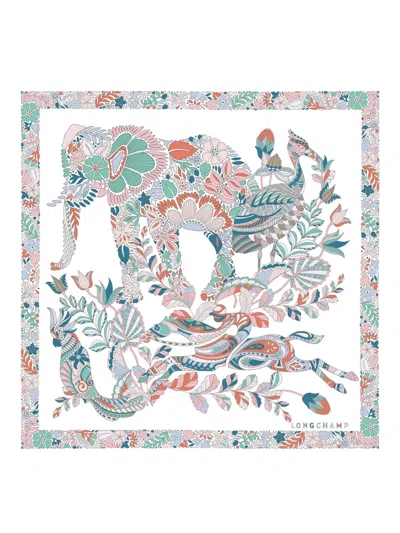 Longchamp Foret Silk Square Scarf In White