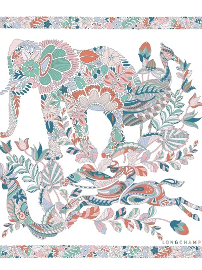 Longchamp Foret Silk Square Scarf In White