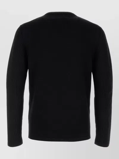 Prada Knit Top Long Sleeves Chest Pocket Ribbed In Black