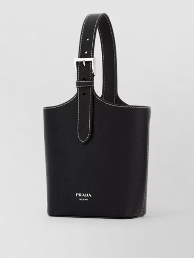 Prada 15cm X 20cm X 9cm Bovine Leather Shoulder Handbag In Black