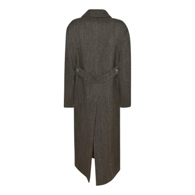 P.a.r.o.s.h . Herringbone Double-breasted Long Coat In Brown