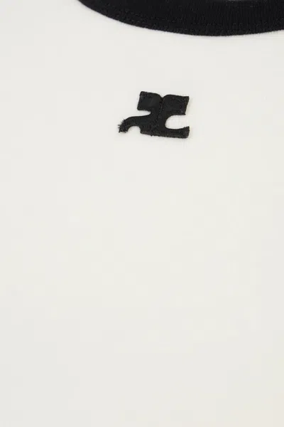 Courrèges Courreges Women Cotton T-shirt With Contrasting Profiles In White