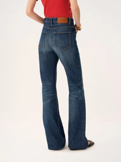 Chloé Women Blue Jeans With Wide Leg And Pendant Charm On The Front In Denim Woman In Blue