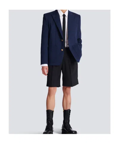 Balmain Cotton Twill 2-buttons Jacket In Blue
